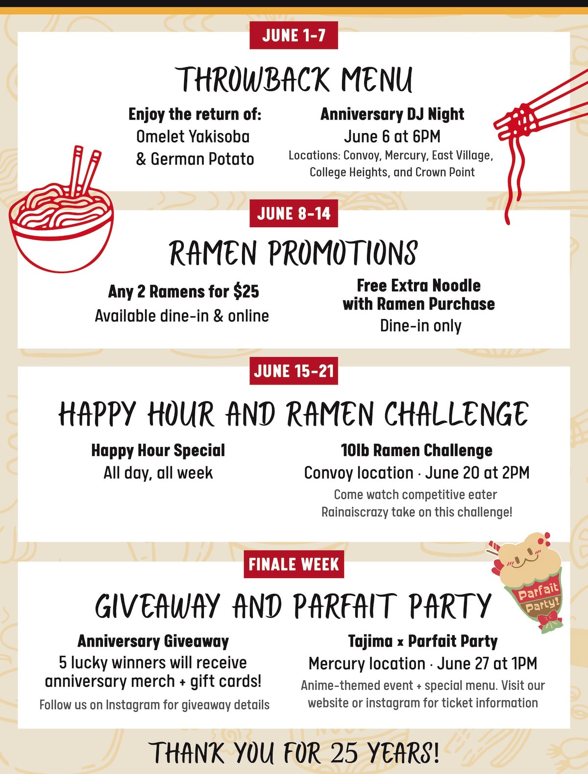 Tajima 25th Anniversary Events — June 2026